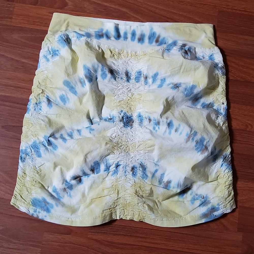 XCVI Wearables Tie Dye Josette High Waist Ruched Pull On Mini Skirt XL New